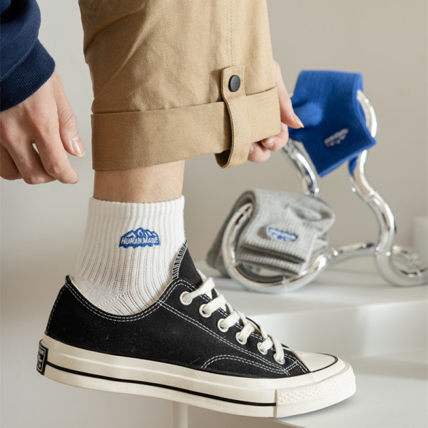 3 Pairs Men Embroidered Athletic Cotton Socks Test Sample
